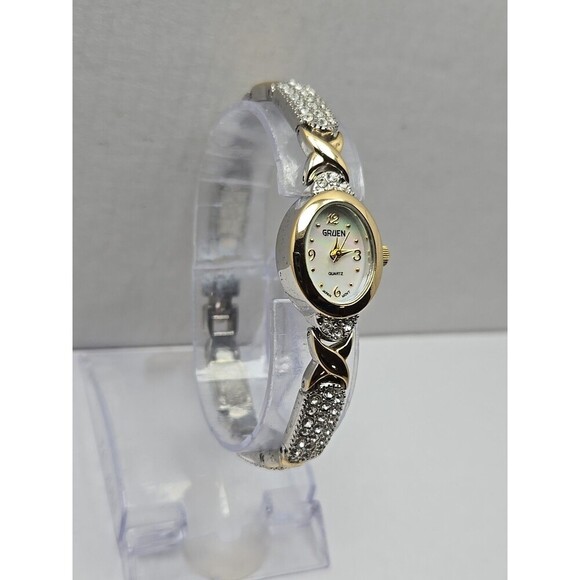 Gruen Silver Toned GR8702 Rhinestone Vintage Women's Wristwatch - 18mm - WORKS! - Picture 3 of 9